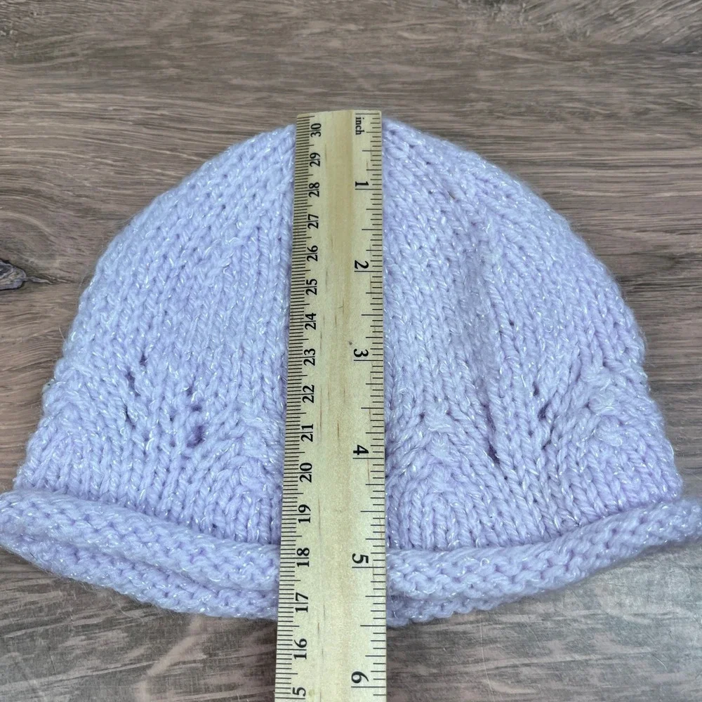 Knit Hat and Booties Set Kids 0-3M Purple Pink Pointelle Shimmer
